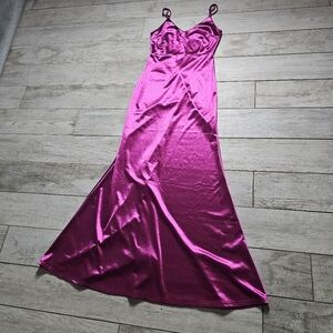 Lulus Glory Magenta Satin Mermaid Maxi Dress Small